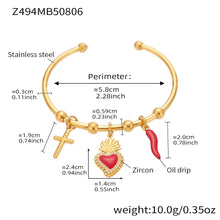 316L Stainless Steel Geometric Open Bangle Set with Enamel Heart & Zircon Starfish Accents - Image 1