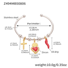 316L Stainless Steel Geometric Open Bangle Set with Enamel Heart & Zircon Starfish Accents - Image 11