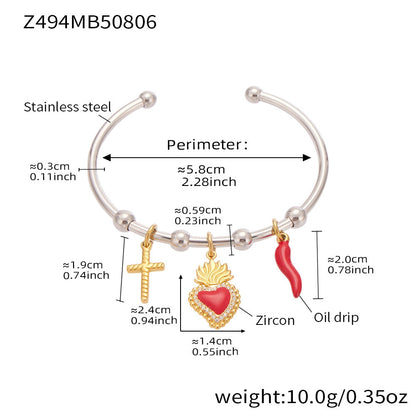 316L Stainless Steel Geometric Open Bangle Set with Enamel Heart & Zircon Starfish Accents - Image 11