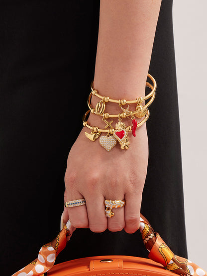 316L Stainless Steel Geometric Open Bangle Set with Enamel Heart & Zircon Starfish Accents - Image 2