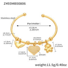 316L Stainless Steel Geometric Open Bangle Set with Enamel Heart & Zircon Starfish Accents - Image 3