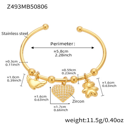 316L Stainless Steel Geometric Open Bangle Set with Enamel Heart & Zircon Starfish Accents - Image 3