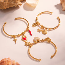 316L Stainless Steel Geometric Open Bangle Set with Enamel Heart & Zircon Starfish Accents - Image 5