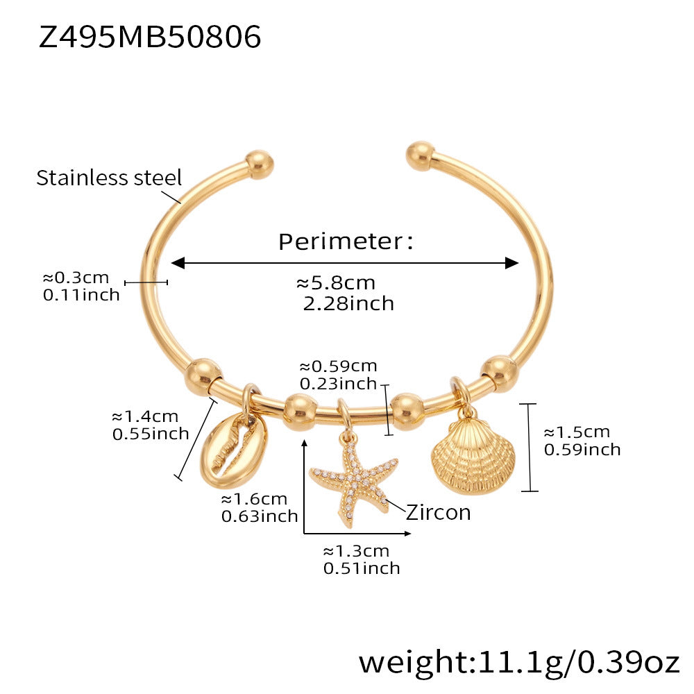 316L Stainless Steel Geometric Open Bangle Set with Enamel Heart & Zircon Starfish Accents - Image 6