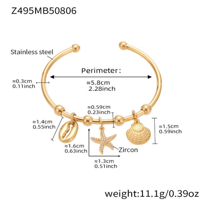 316L Stainless Steel Geometric Open Bangle Set with Enamel Heart & Zircon Starfish Accents - Image 6