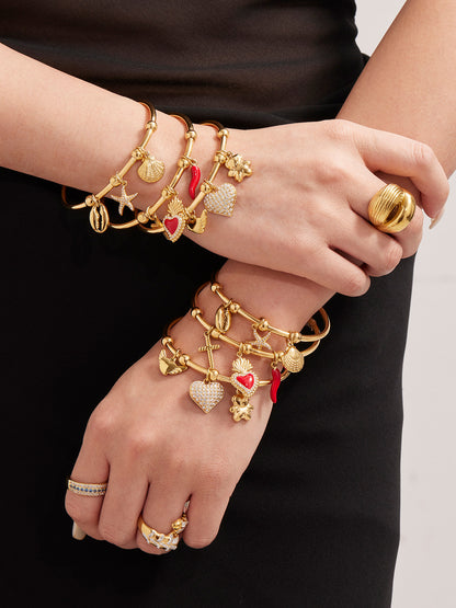 316L Stainless Steel Geometric Open Bangle Set with Enamel Heart & Zircon Starfish Accents - Image 7