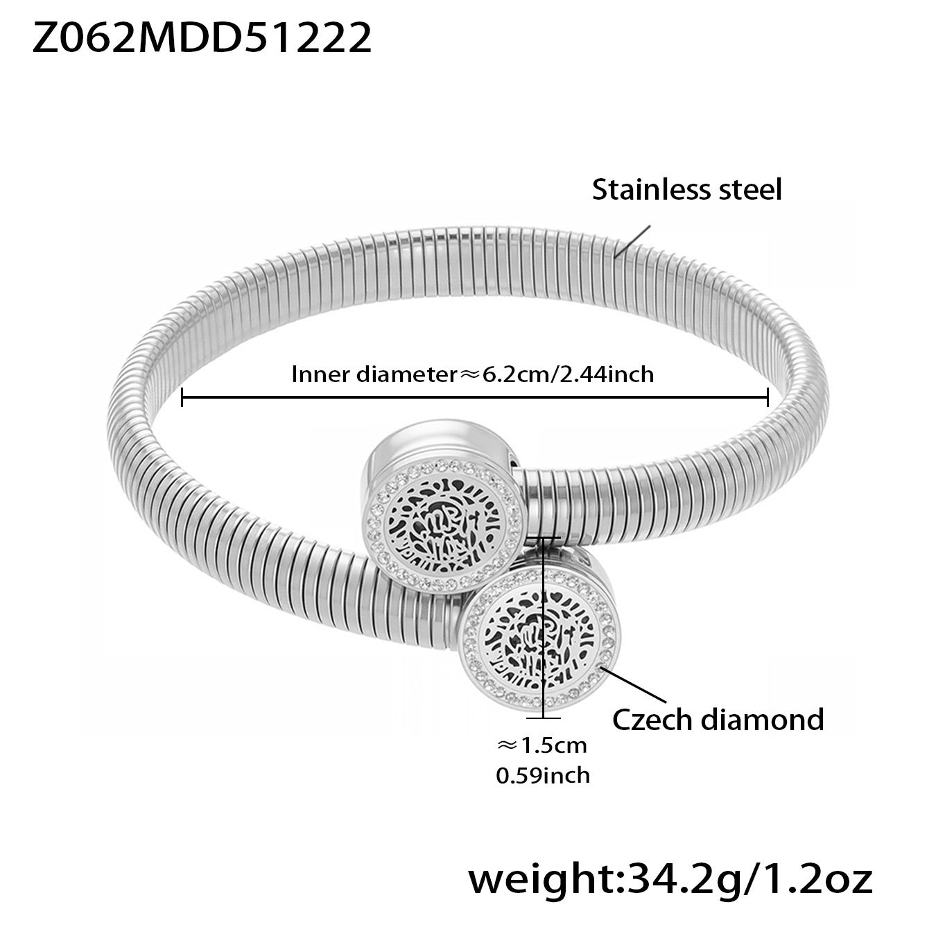 316L Stainless Steel Geometric Pave Disc Bangle - Image 12