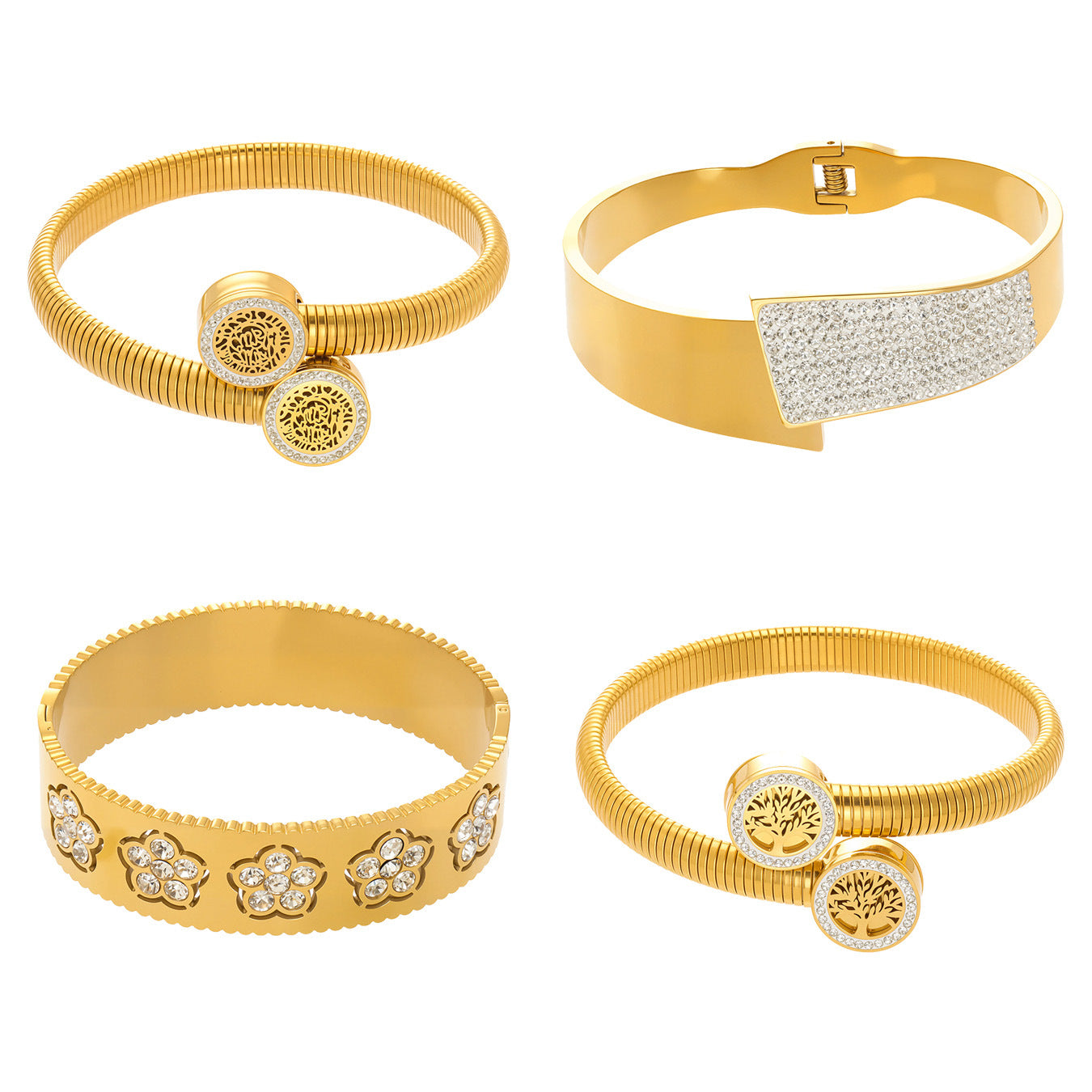 316L Stainless Steel Geometric Pave Disc Bangle - Image 13