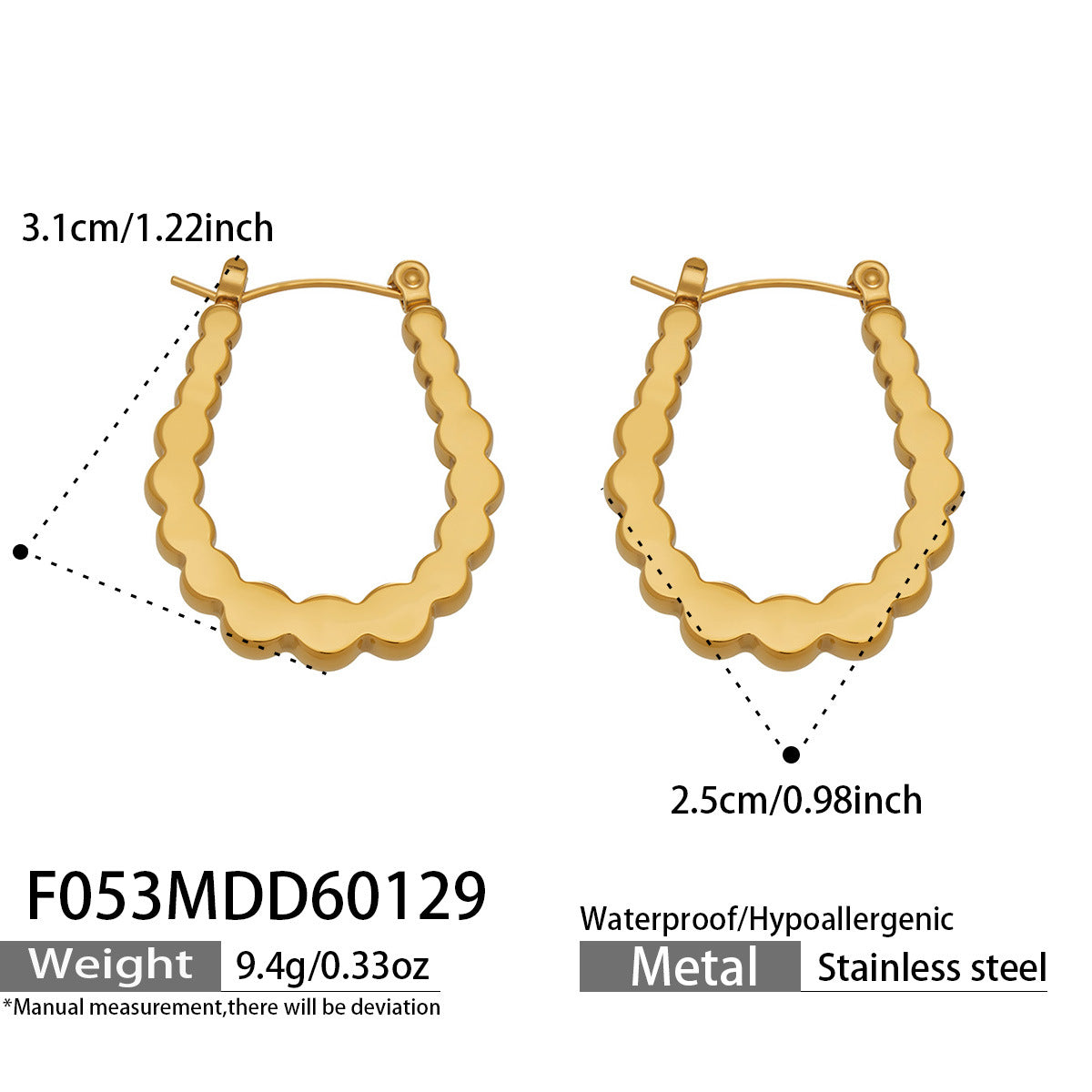 316L Stainless Steel Geometric Sculptural U-Shaped Hoop Earrings - Image 1