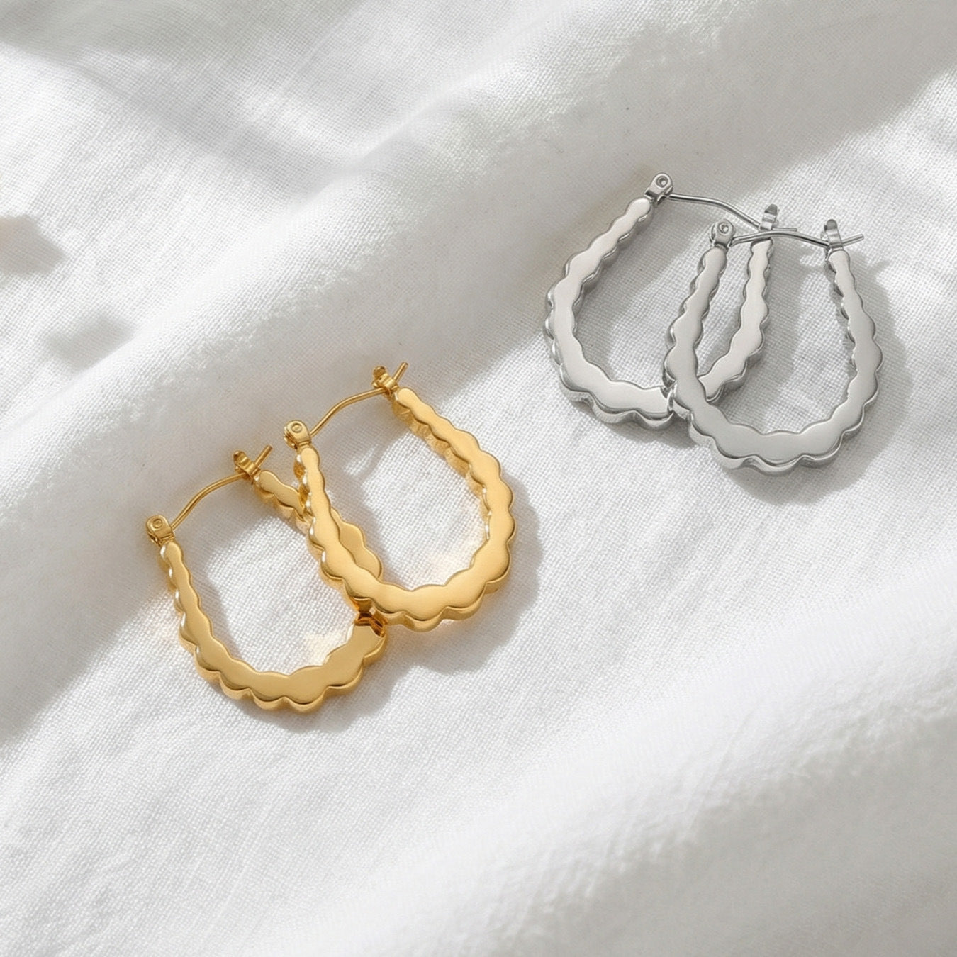 316L Stainless Steel Geometric Sculptural U-Shaped Hoop Earrings - Image 4