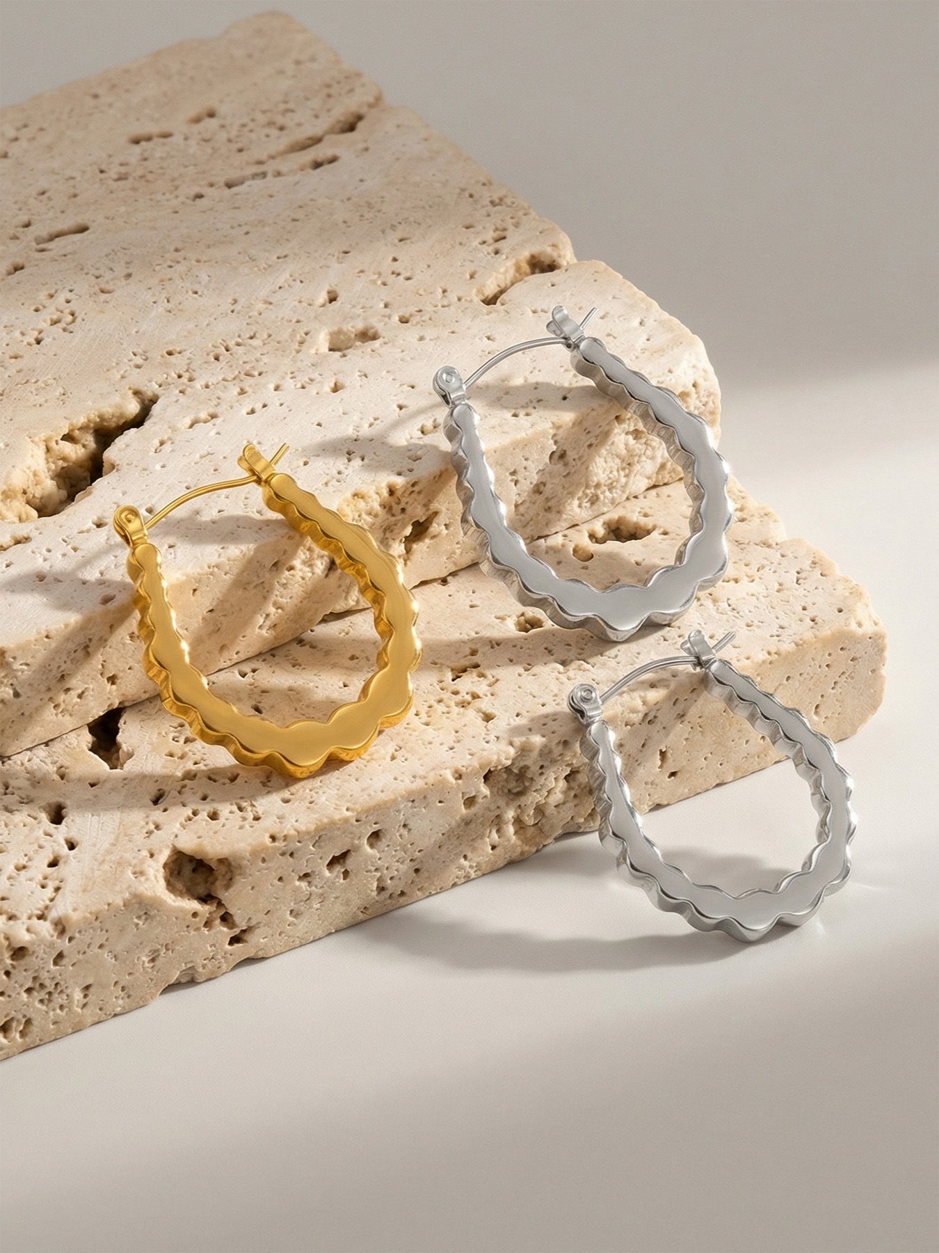 316L Stainless Steel Geometric Sculptural U-Shaped Hoop Earrings - Image 7