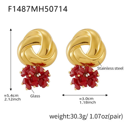 316L Stainless Steel Geometric Tassel Colored Glass 18K Gold Plated Earrings - Image 10