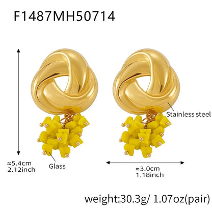 316L Stainless Steel Geometric Tassel Colored Glass 18K Gold Plated Earrings - Image 11