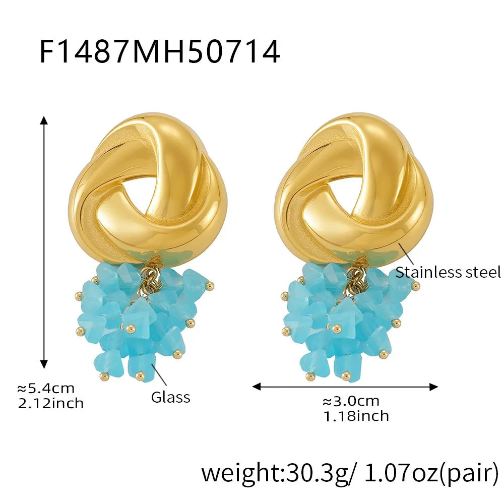 316L Stainless Steel Geometric Tassel Colored Glass 18K Gold Plated Earrings - Image 12