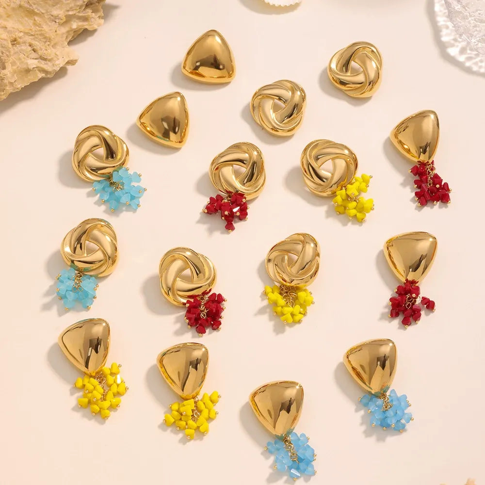 316L Stainless Steel Geometric Tassel Colored Glass 18K Gold Plated Earrings - Image 2