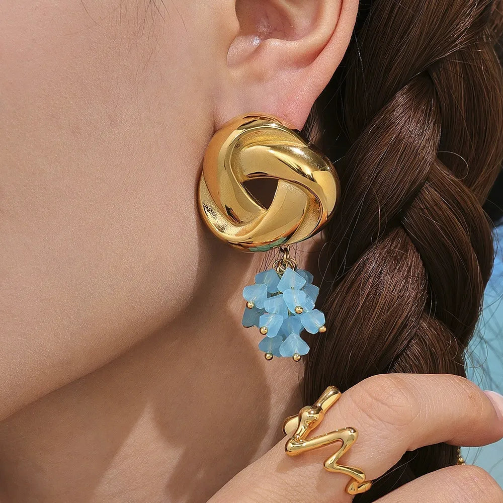 316L Stainless Steel Geometric Tassel Colored Glass 18K Gold Plated Earrings - Image 4