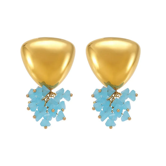 316L Stainless Steel Geometric Tassel Colored Glass 18K Gold Plated Earrings - Image 5