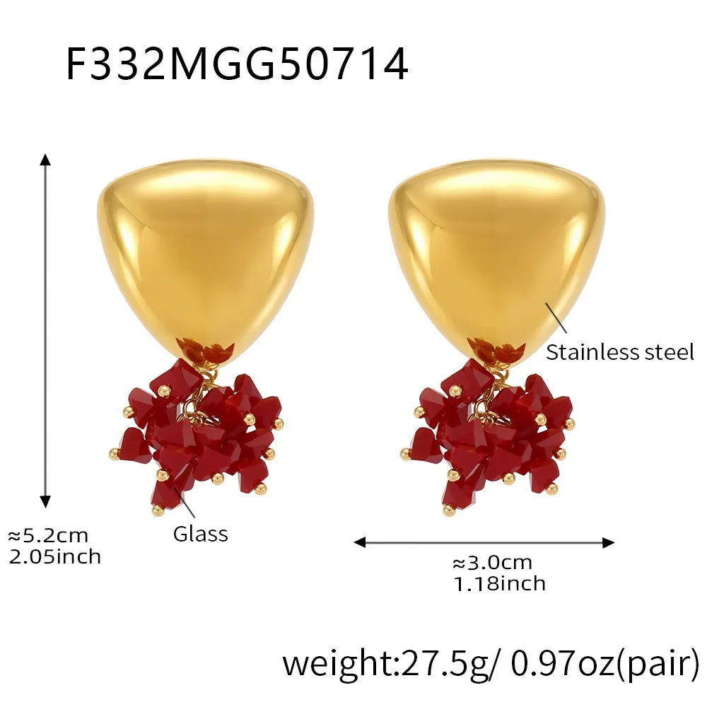 316L Stainless Steel Geometric Tassel Colored Glass 18K Gold Plated Earrings - Image 7