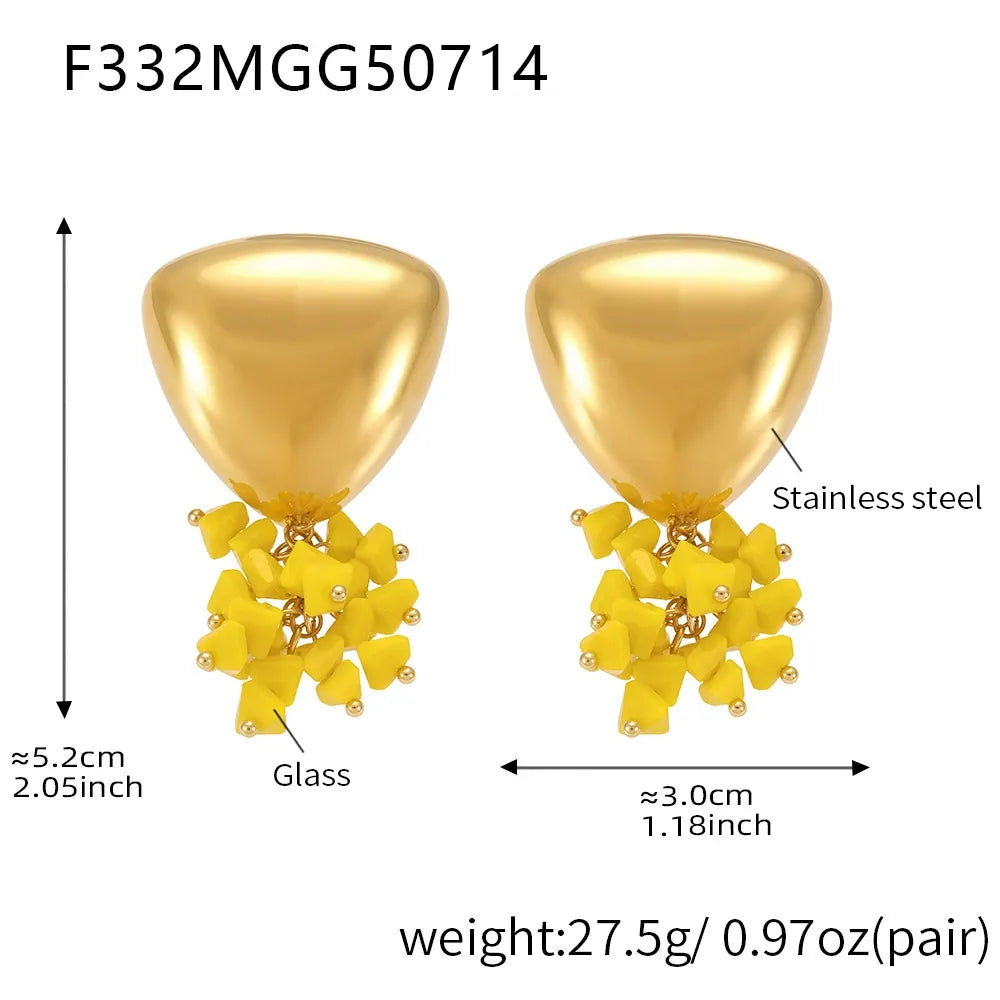 316L Stainless Steel Geometric Tassel Colored Glass 18K Gold Plated Earrings - Image 8