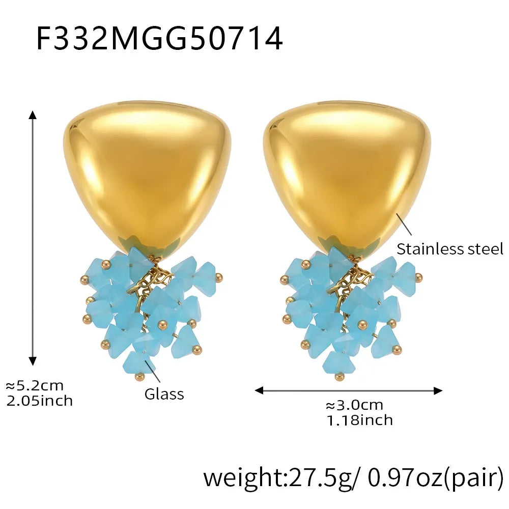 316L Stainless Steel Geometric Tassel Colored Glass 18K Gold Plated Earrings - Image 9