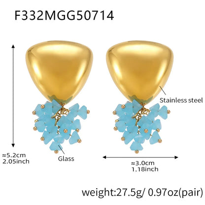316L Stainless Steel Geometric Tassel Colored Glass 18K Gold Plated Earrings - Image 9