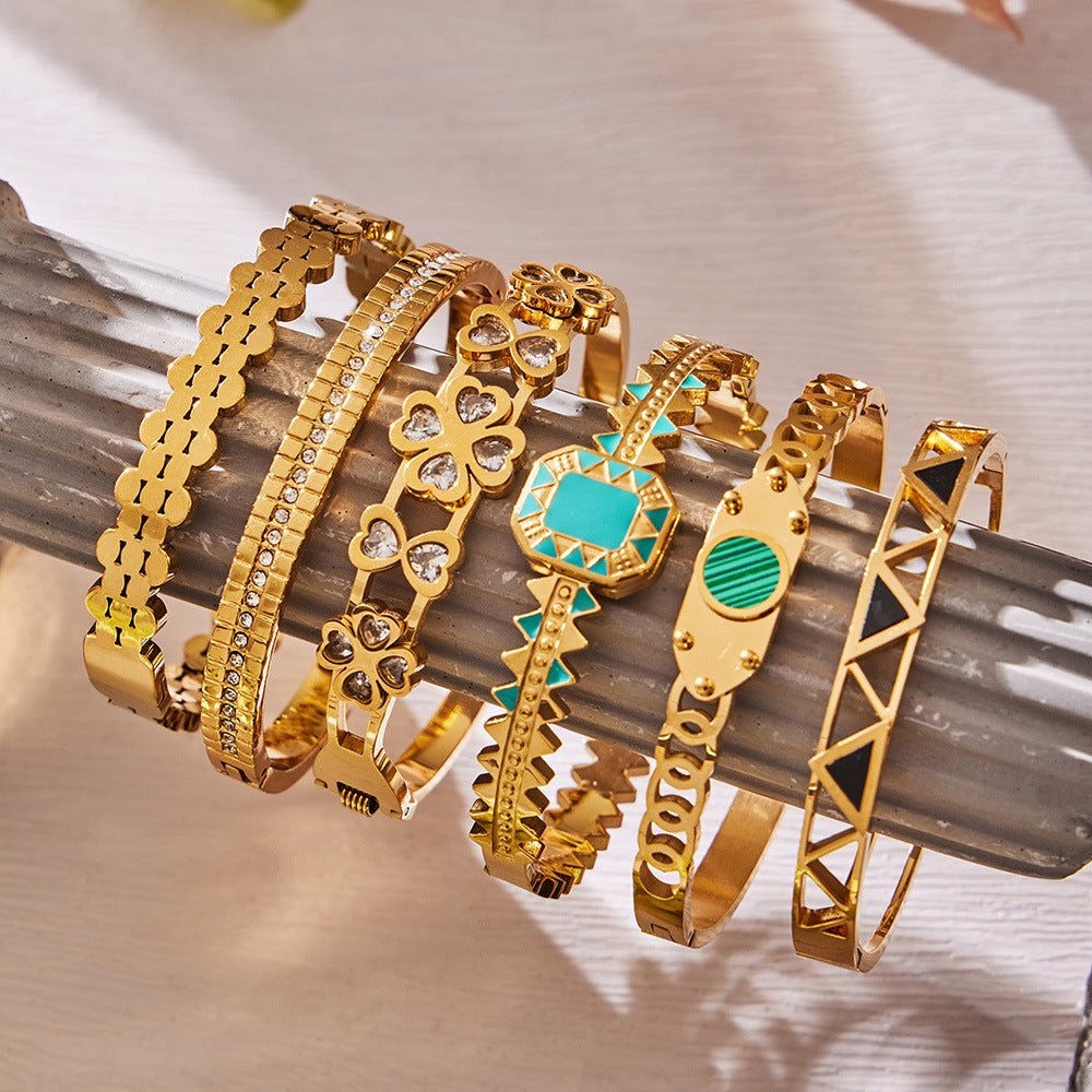 316L Stainless Steel Geometric Triangle Pattern Buckle Bracelet with Drip Enamel - Image 19