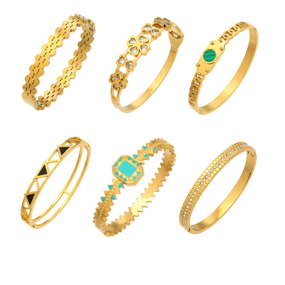 316L Stainless Steel Geometric Triangle Pattern Buckle Bracelet with Drip Enamel - Image 21