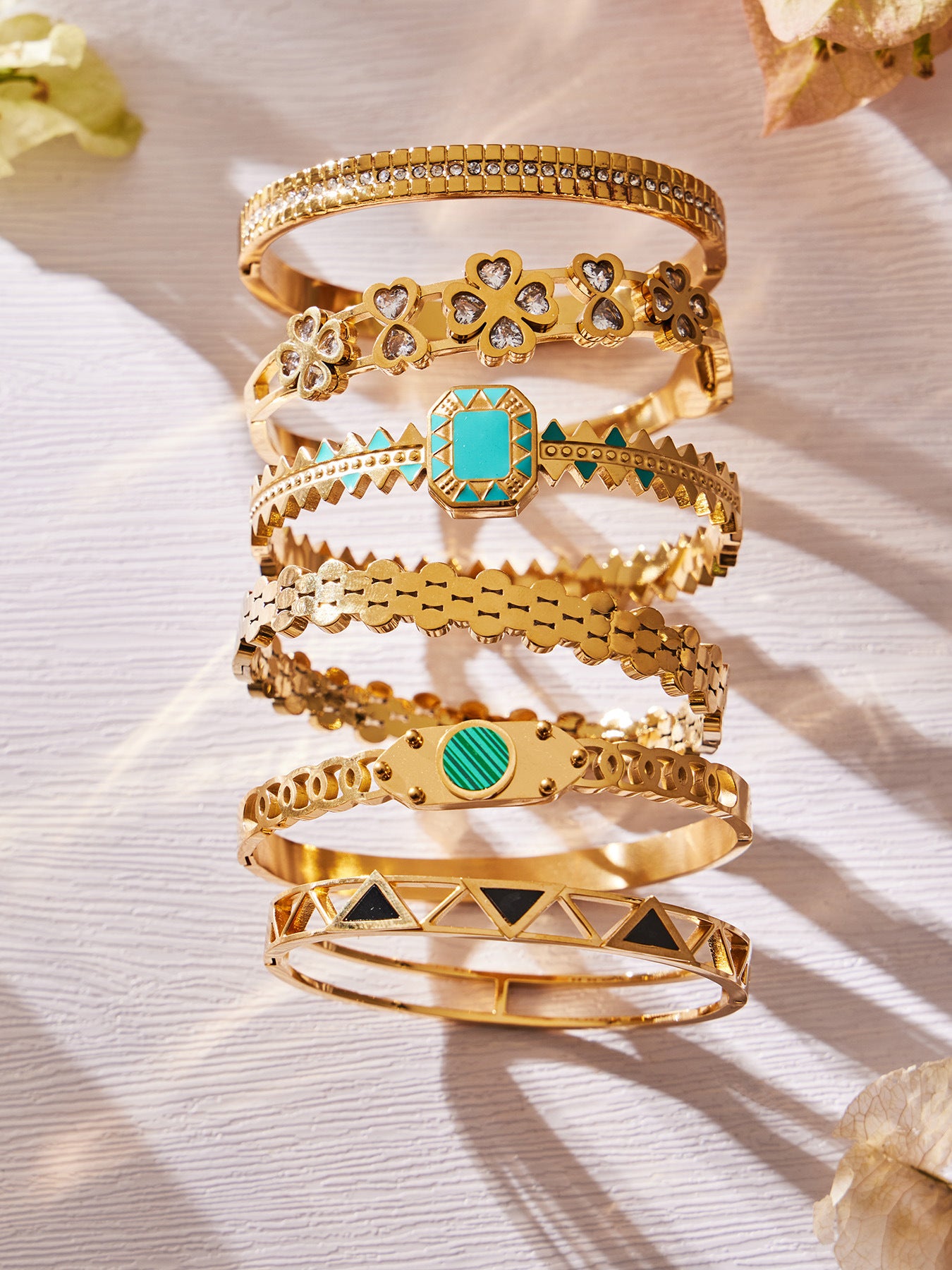 316L Stainless Steel Geometric Triangle Pattern Buckle Bracelet with Drip Enamel - Image 3