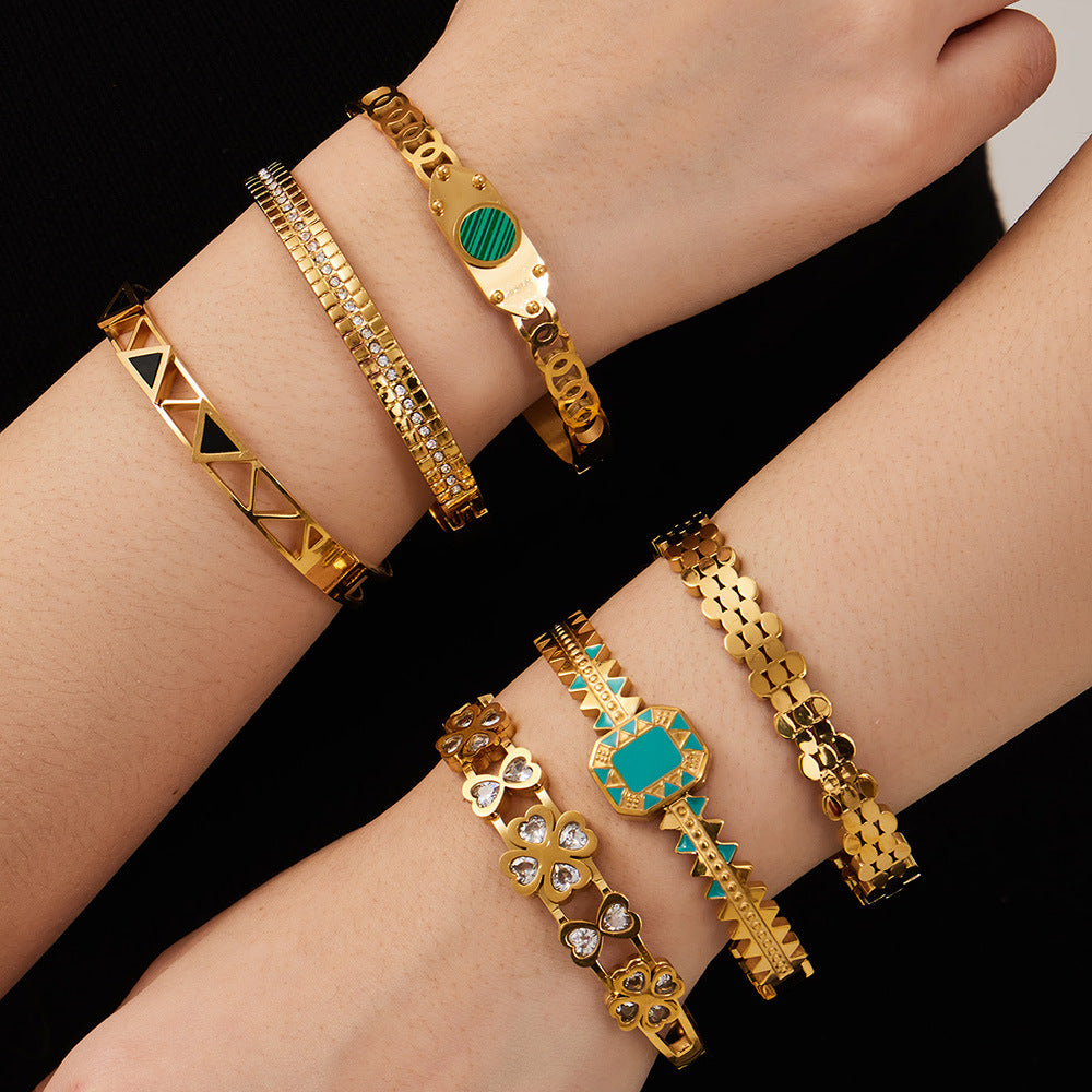 316L Stainless Steel Geometric Triangle Pattern Buckle Bracelet with Drip Enamel - Image 9