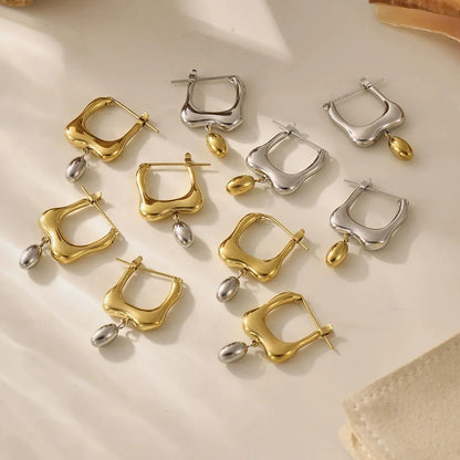 316L Stainless Steel Geometric Two-Tone Earrings - Image 2