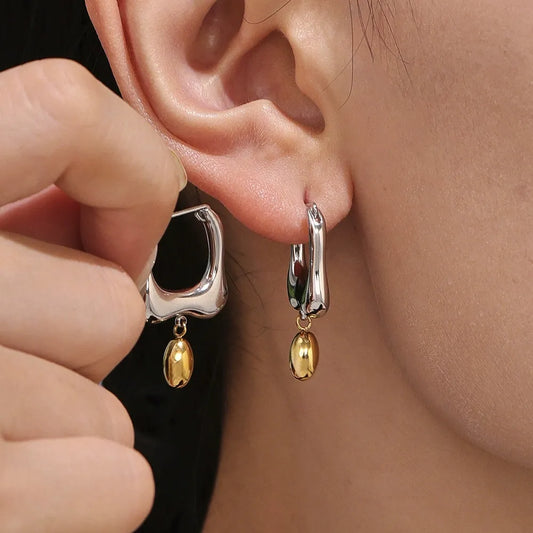 316L Stainless Steel Geometric Two-Tone Earrings - Image 3