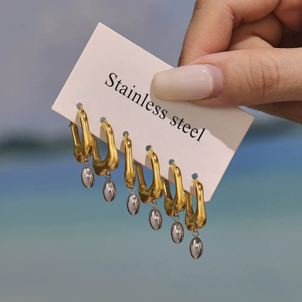 316L Stainless Steel Geometric Two-Tone Earrings - Image 4