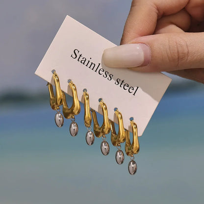 316L Stainless Steel Geometric Two-Tone Earrings - Image 4