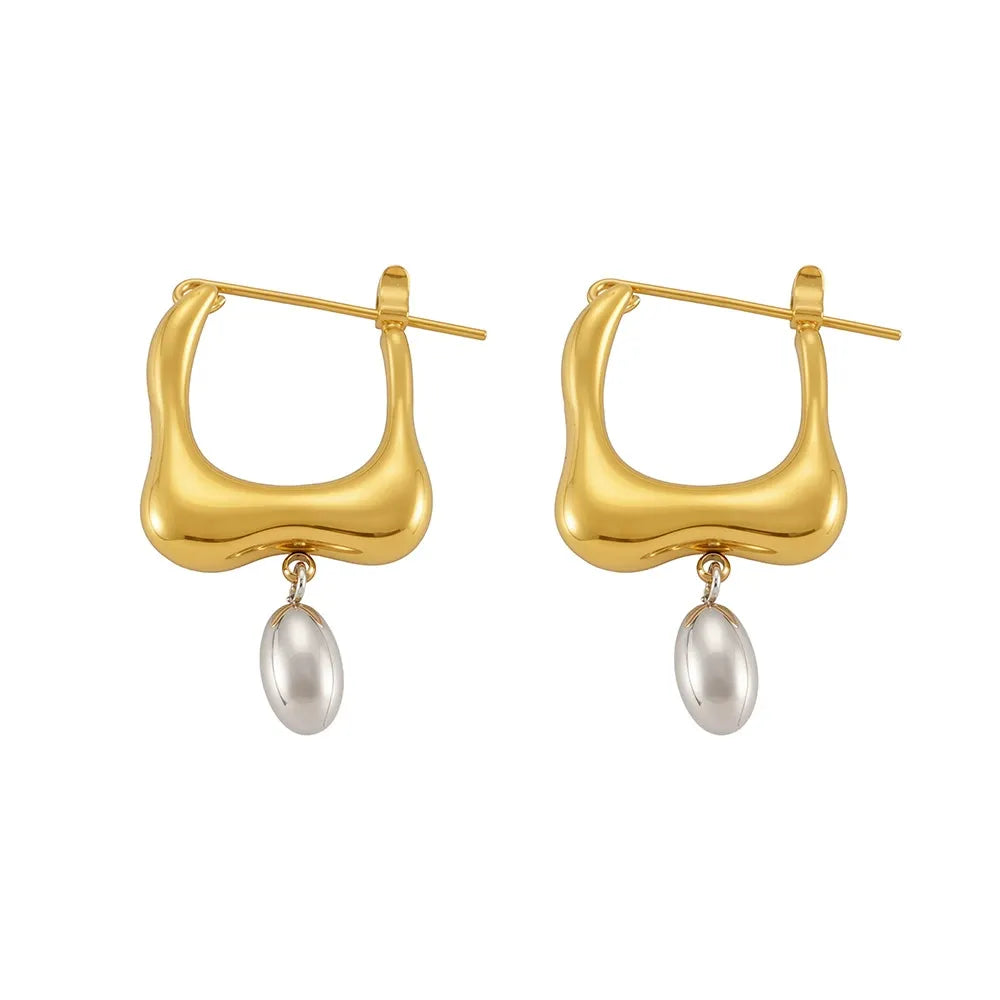 316L Stainless Steel Geometric Two-Tone Earrings - Image 5