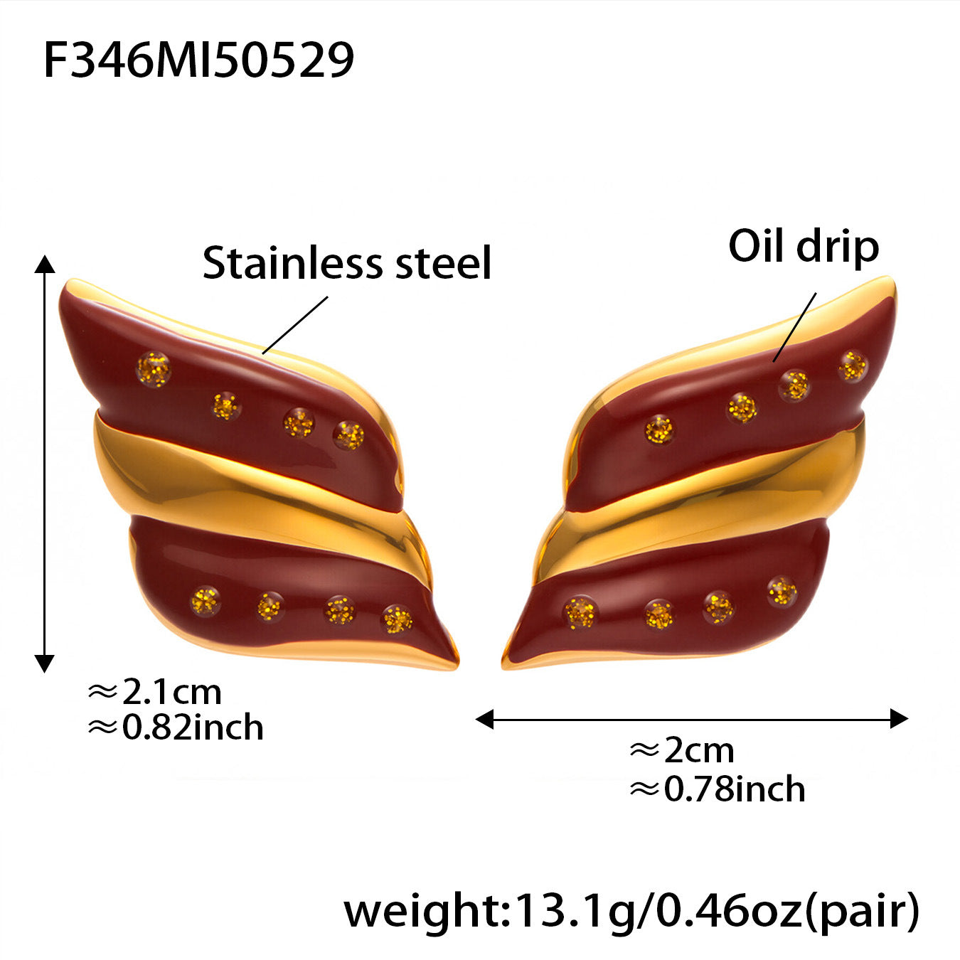 316L Stainless Steel Geometric Two-Tone Enamel Stud Earrings - Image 1