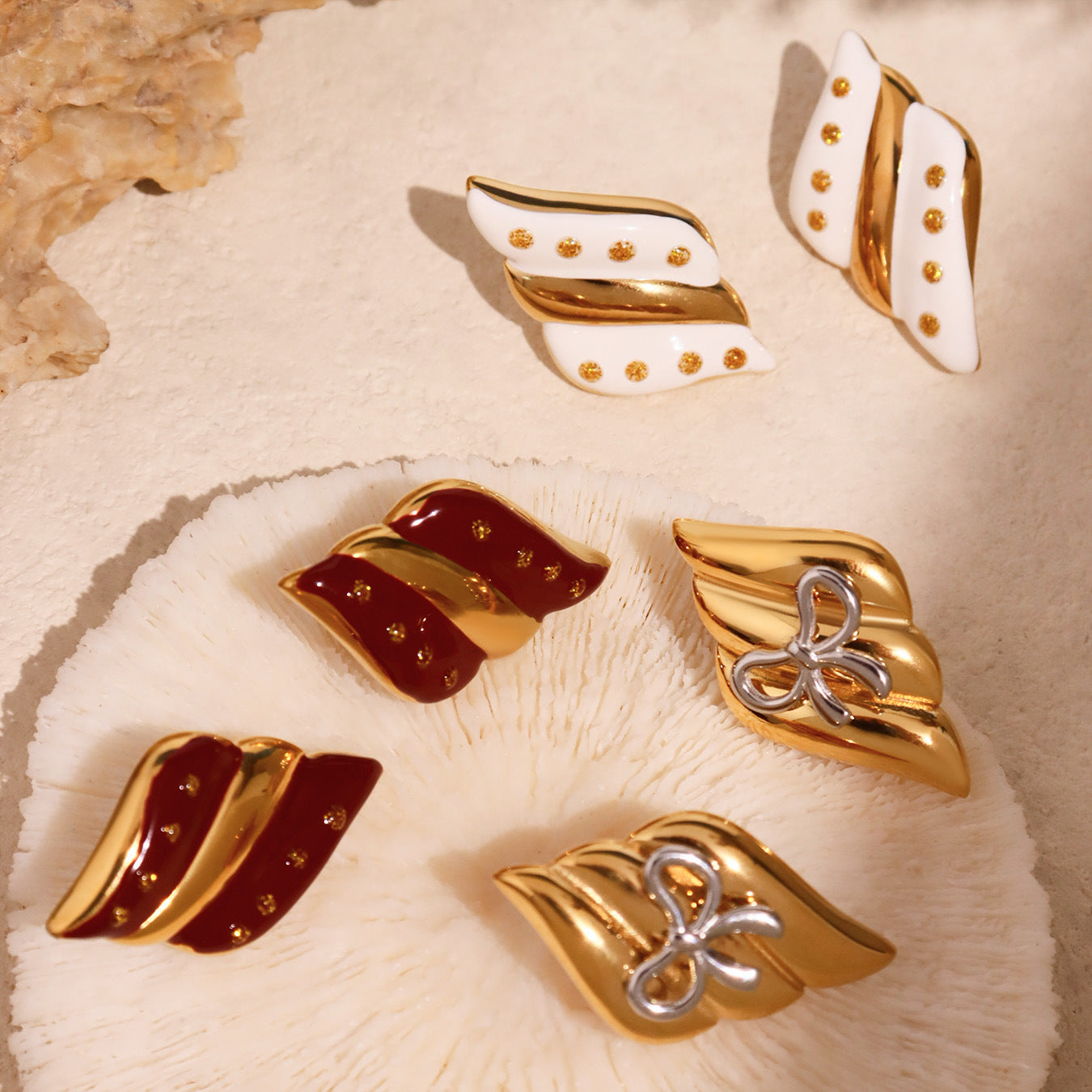 316L Stainless Steel Geometric Two-Tone Enamel Stud Earrings - Image 16