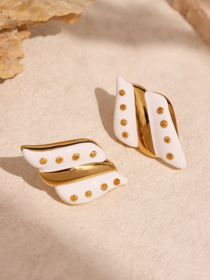 316L Stainless Steel Geometric Two-Tone Enamel Stud Earrings - Image 17