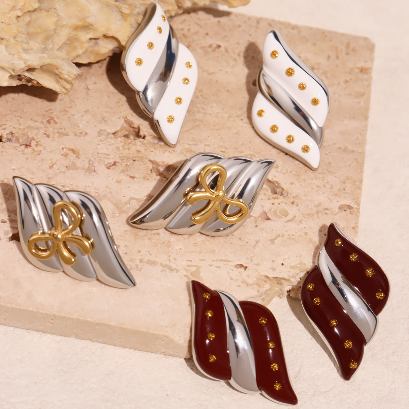 316L Stainless Steel Geometric Two-Tone Enamel Stud Earrings - Image 4