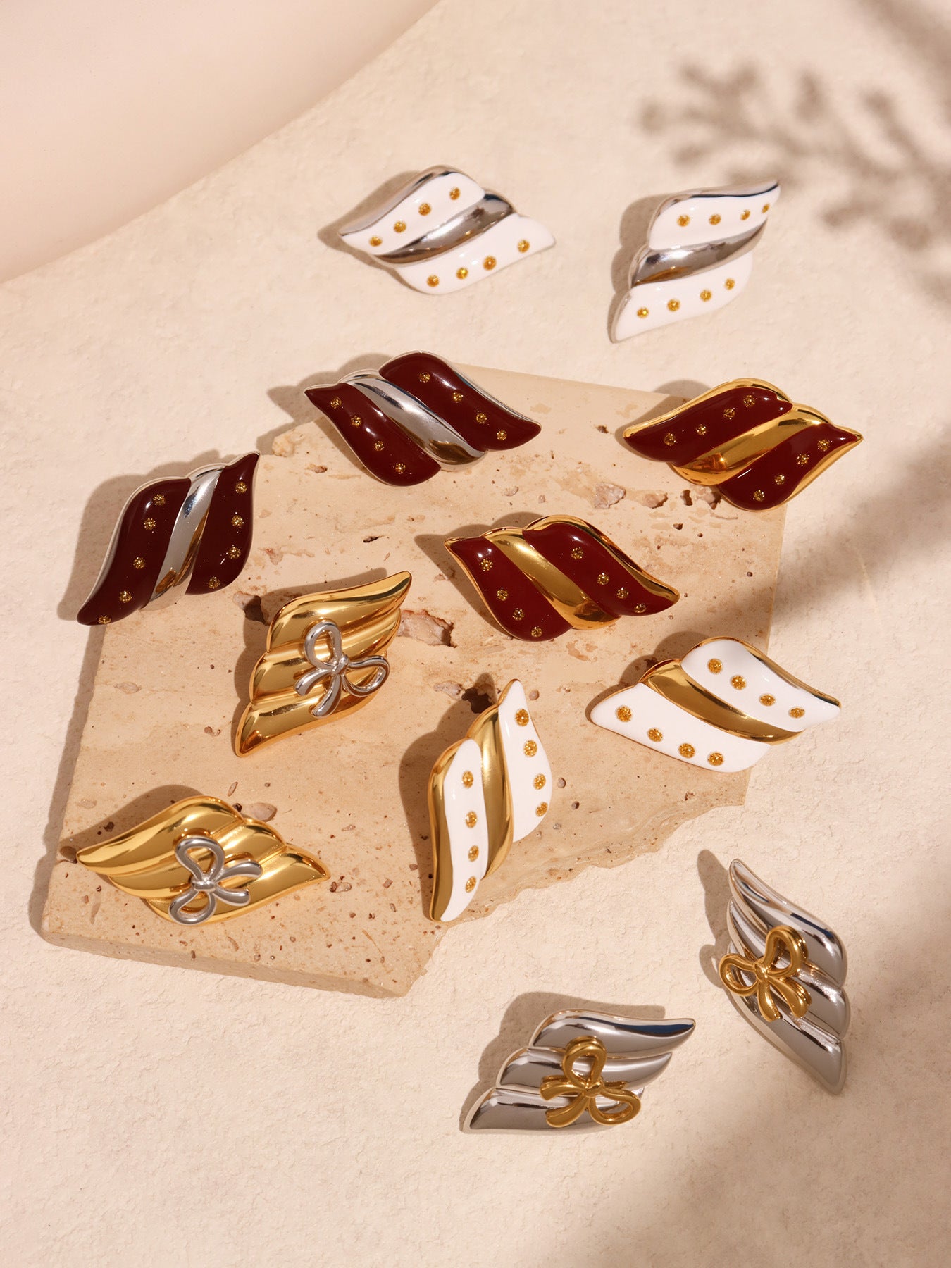 316L Stainless Steel Geometric Two-Tone Enamel Stud Earrings - Image 7