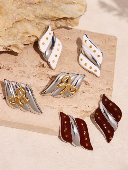 316L Stainless Steel Geometric Two-Tone Enamel Stud Earrings - Image 8