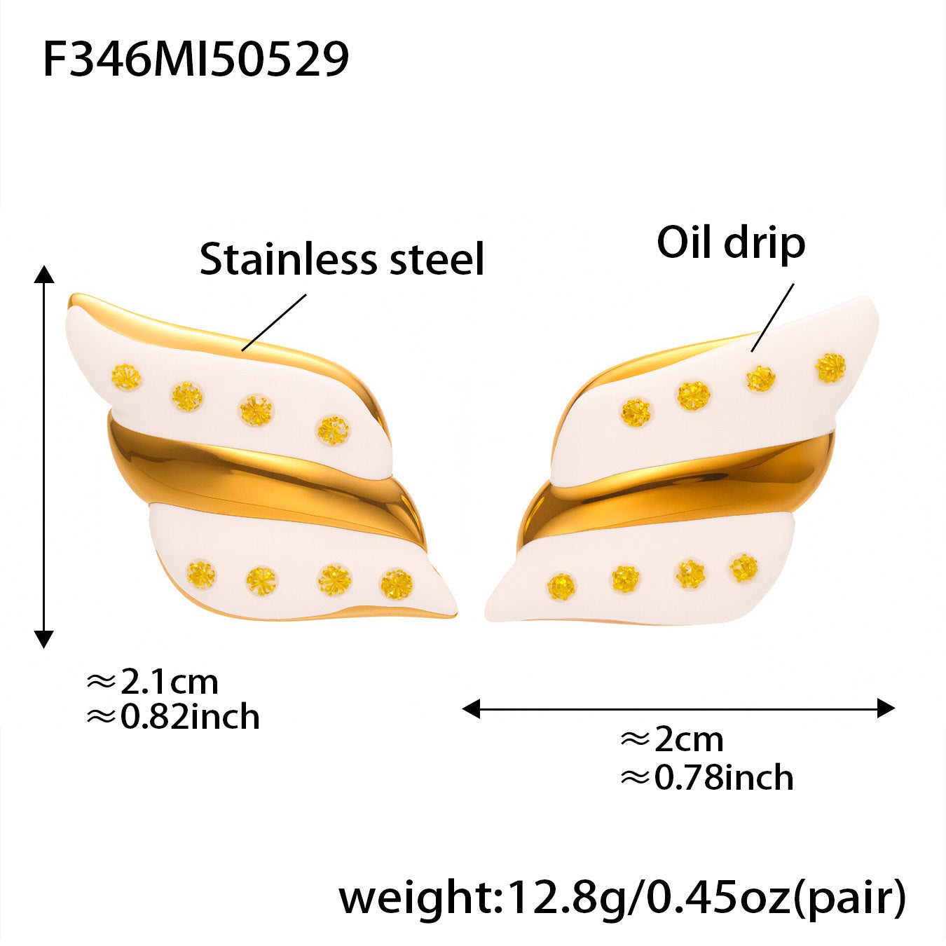 316L Stainless Steel Geometric Two-Tone Enamel Stud Earrings - Image 9