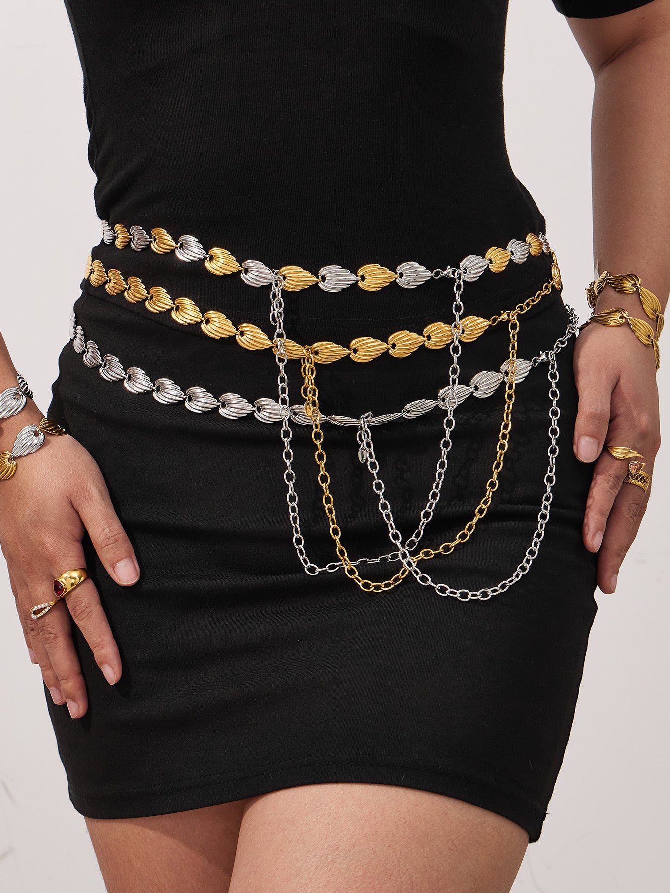 316L Stainless Steel Geometric Watermelon Heart Two-Tone Necklace, Bracelet & Body Chain - Image 1