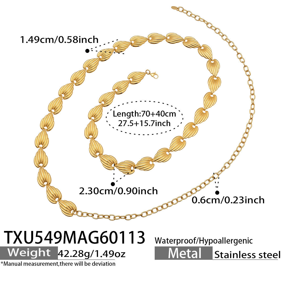 316L Stainless Steel Geometric Watermelon Heart Two-Tone Necklace, Bracelet & Body Chain - Image 12