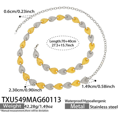 316L Stainless Steel Geometric Watermelon Heart Two-Tone Necklace, Bracelet & Body Chain - Image 15