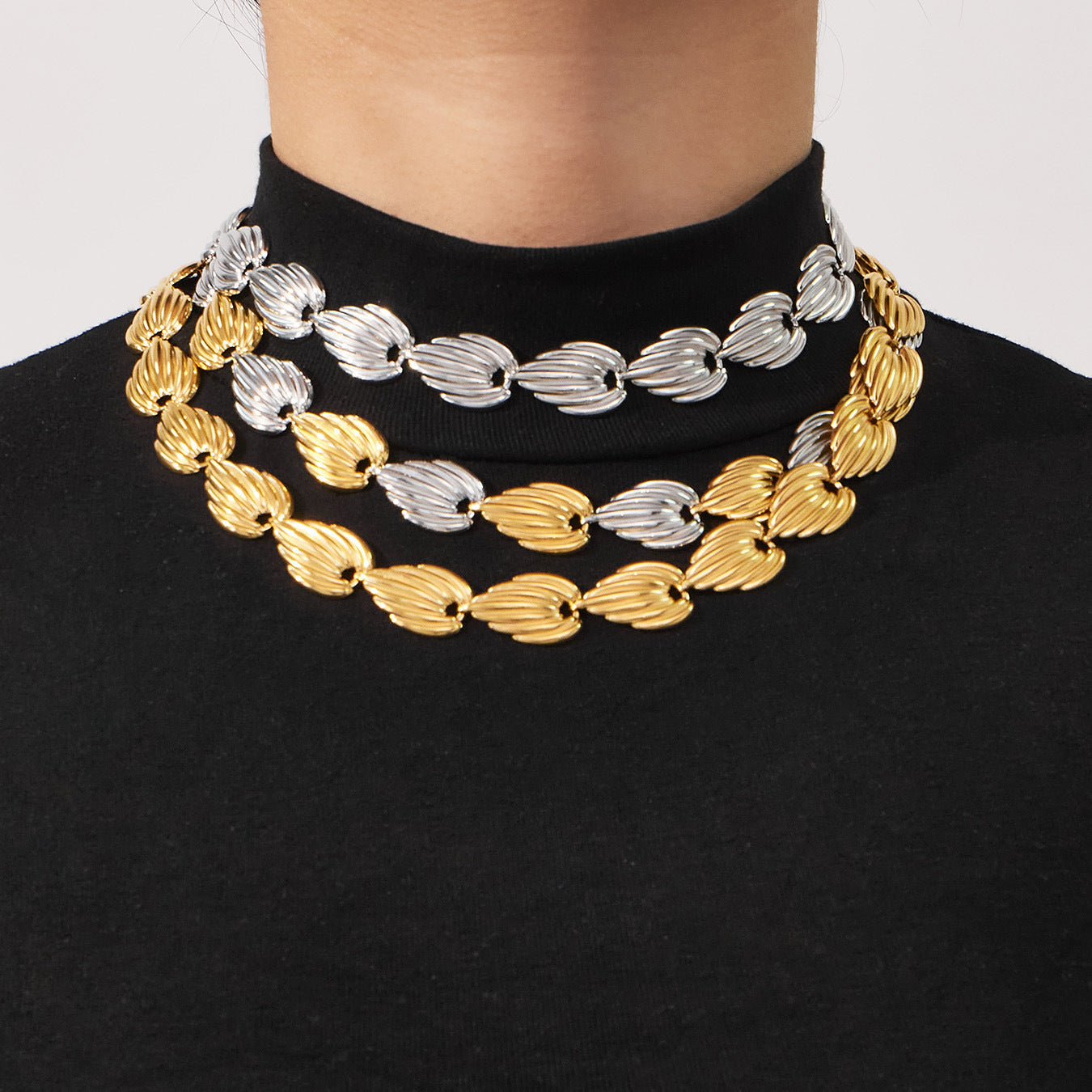 316L Stainless Steel Geometric Watermelon Heart Two-Tone Necklace, Bracelet & Body Chain - Image 16