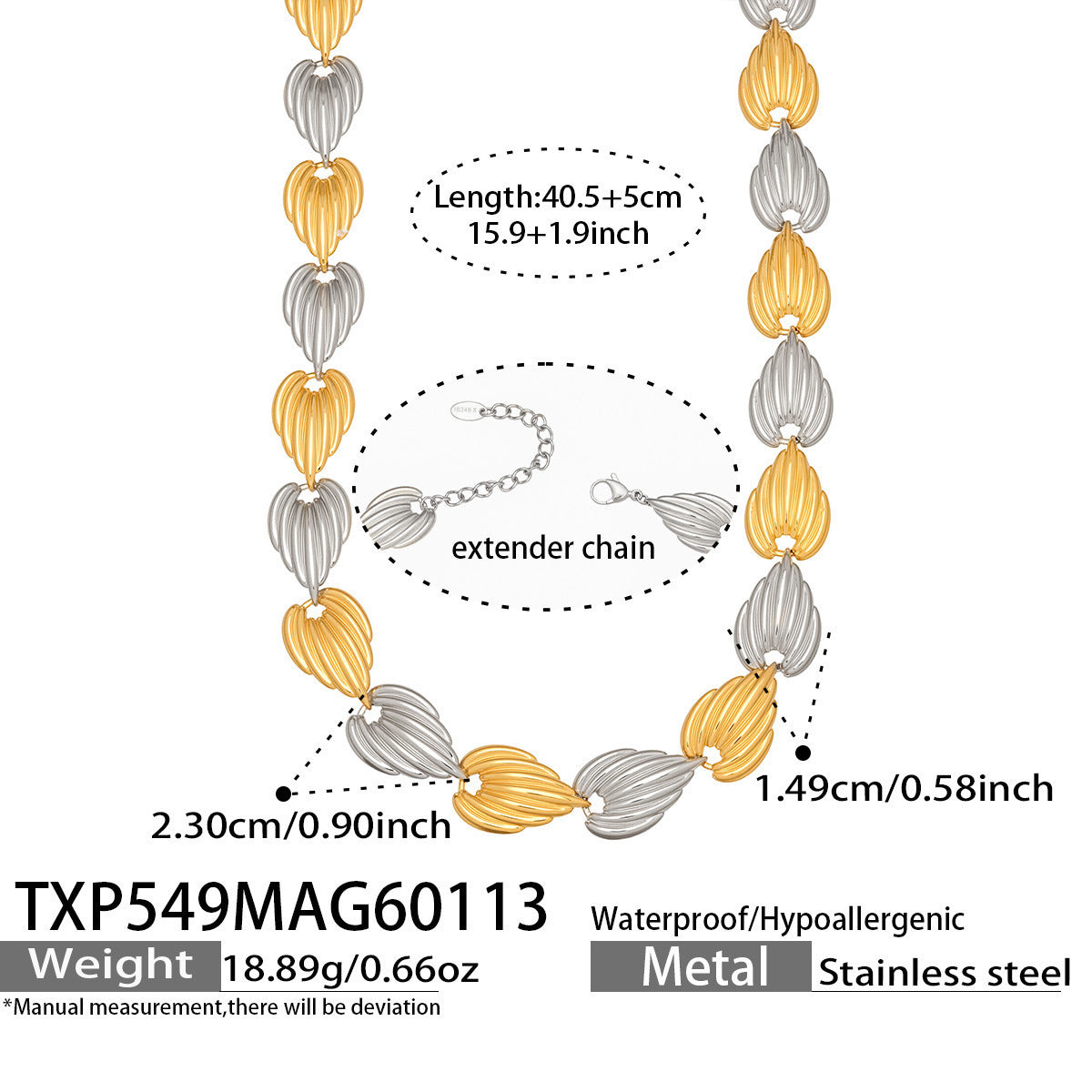316L Stainless Steel Geometric Watermelon Heart Two-Tone Necklace, Bracelet & Body Chain - Image 2