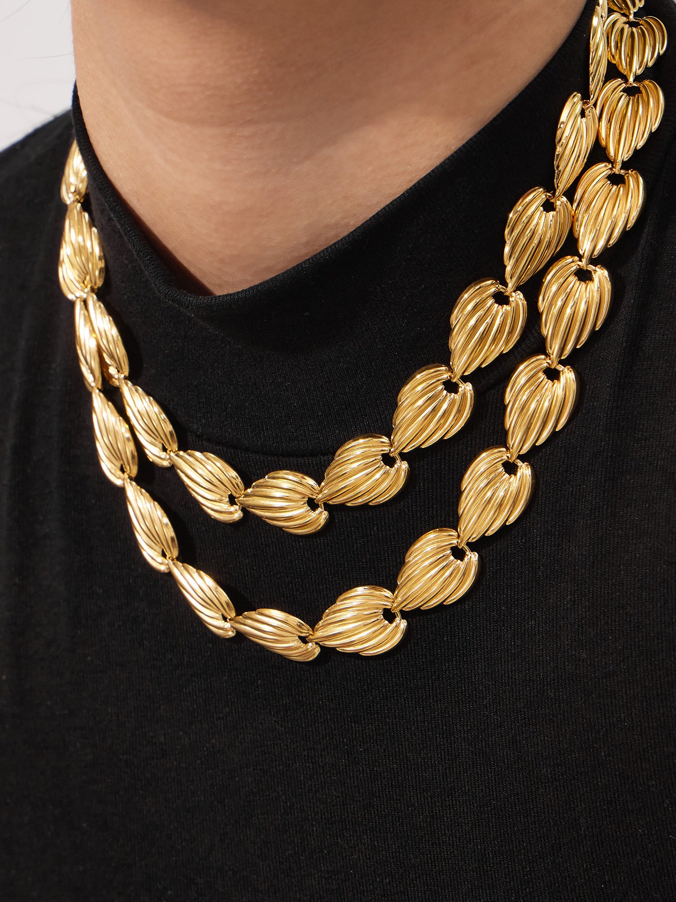 316L Stainless Steel Geometric Watermelon Heart Two-Tone Necklace, Bracelet & Body Chain - Image 3