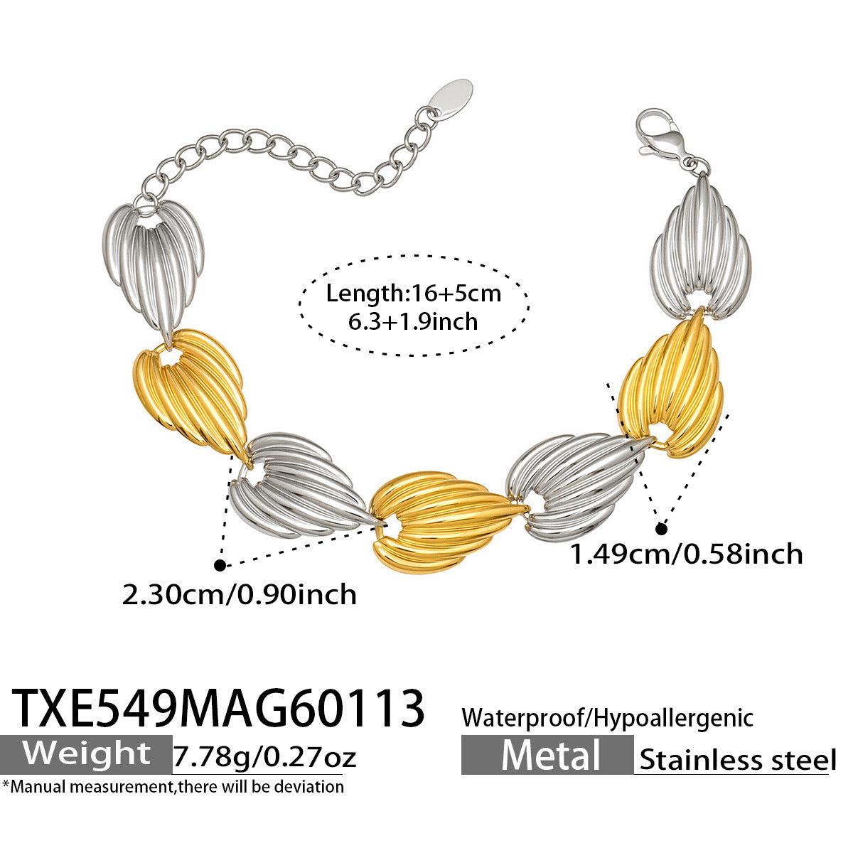 316L Stainless Steel Geometric Watermelon Heart Two-Tone Necklace, Bracelet & Body Chain - Image 7