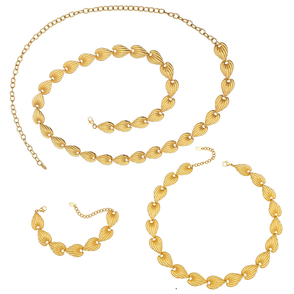 316L Stainless Steel Geometric Watermelon Heart Two-Tone Necklace, Bracelet & Body Chain