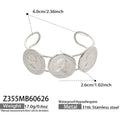 Steel Portrait Coin Open Cuff Bracelet / Bangle